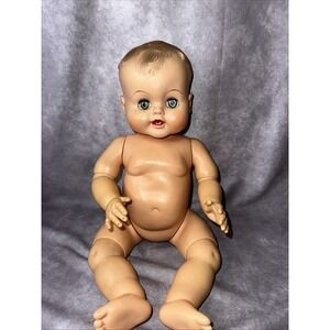 Vtg 18" Vinyl Head Hard Plastic Body Jointed   Molded Light Hair Green Eyes